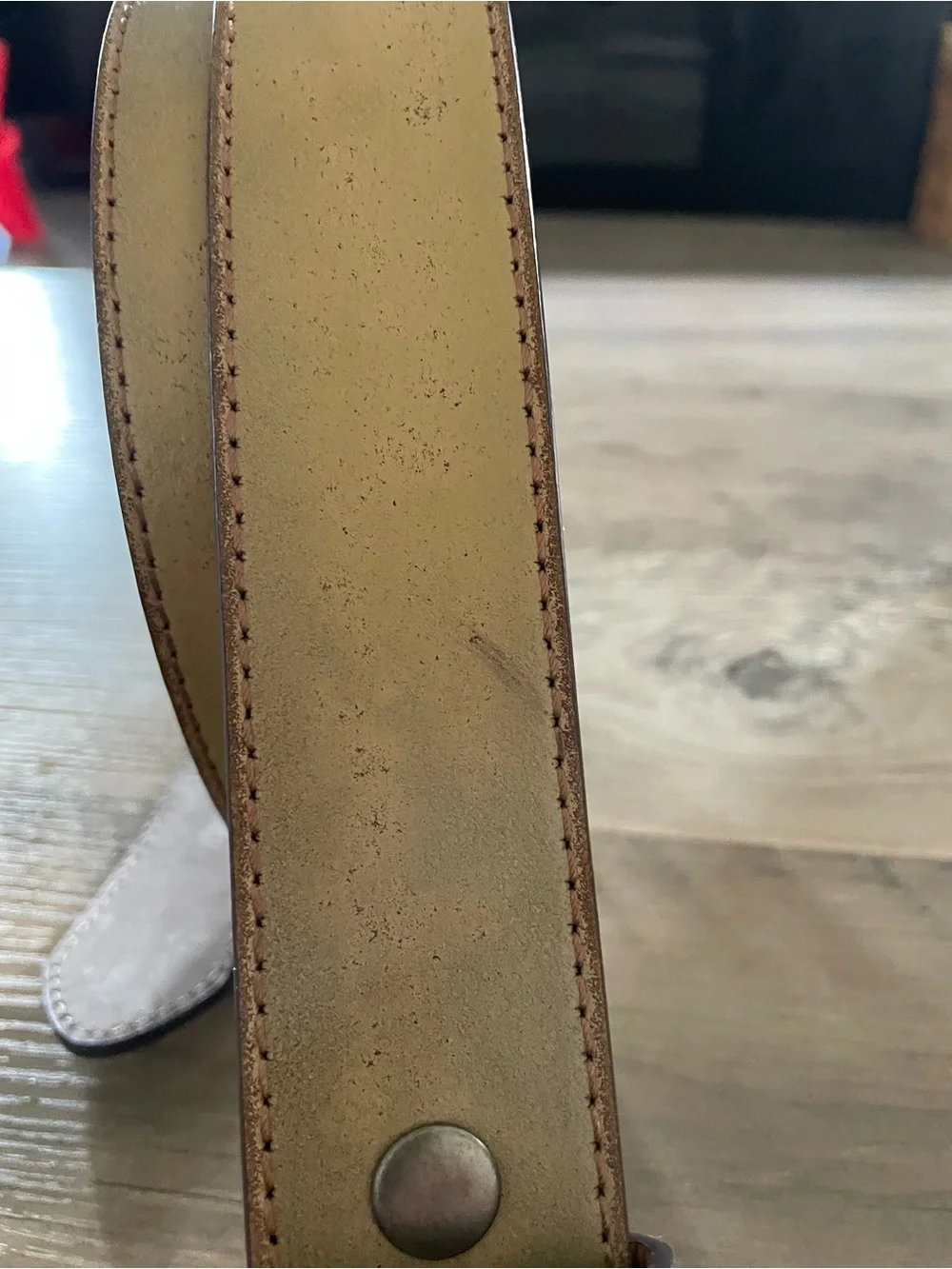Vintage genuine classic Italian leather olive belt rectangular brass buckle Lg